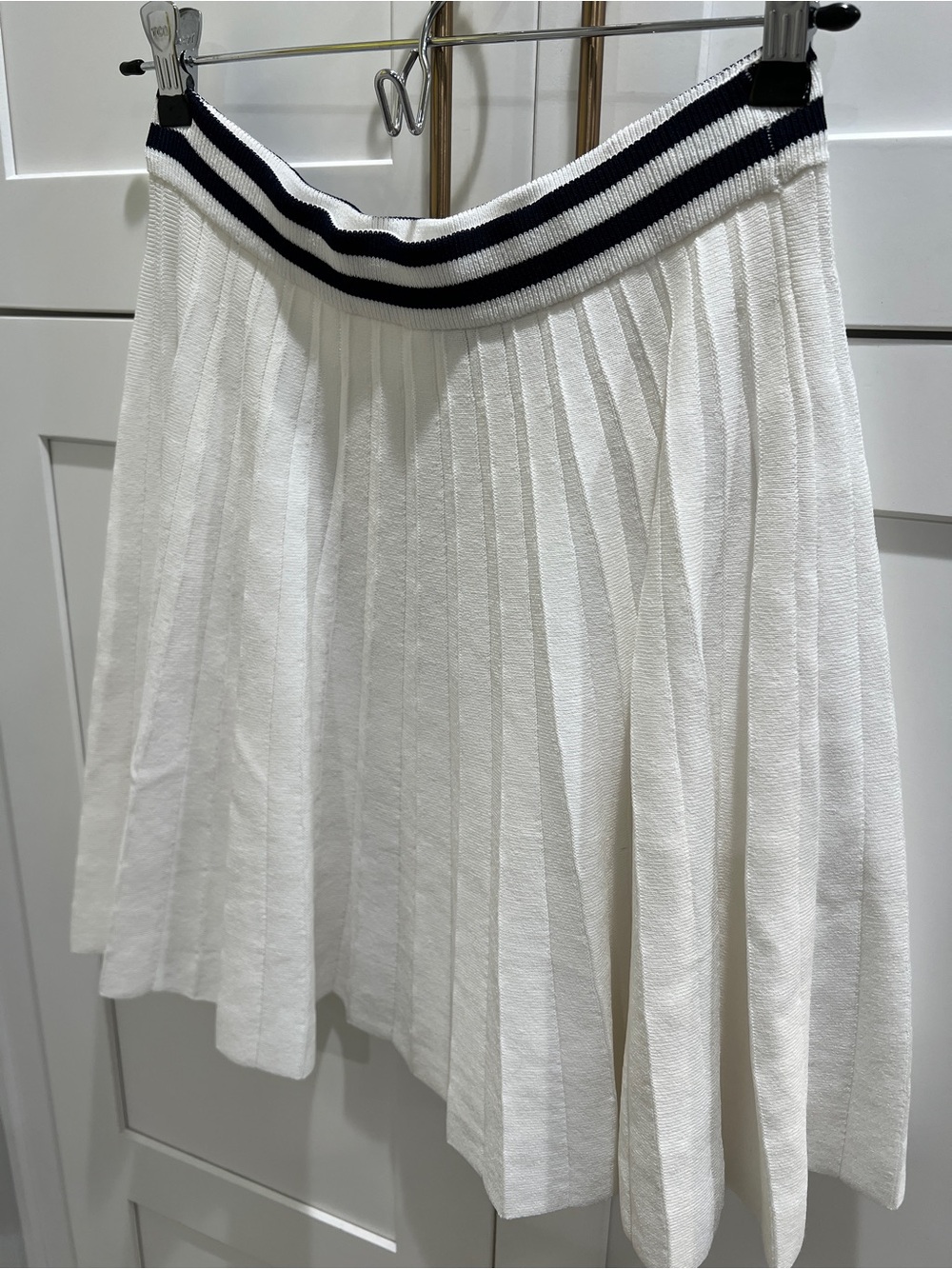 525 Larissa Stripe Waist Pleated Skirt Bleach White multi New